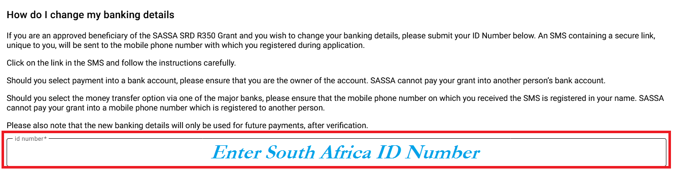 srd.sassa.gov.za Change Banking Details